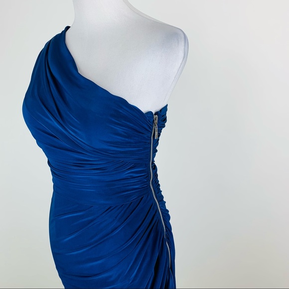 Eliza J Blue One Shoulder Ruched Cocktail Dress Sz 6 - Picture 7 of 12
